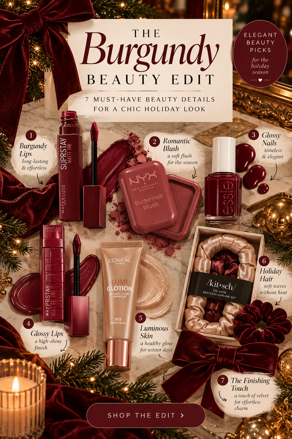 The Burgundy Beauty Edit — chic holiday beauty essentials